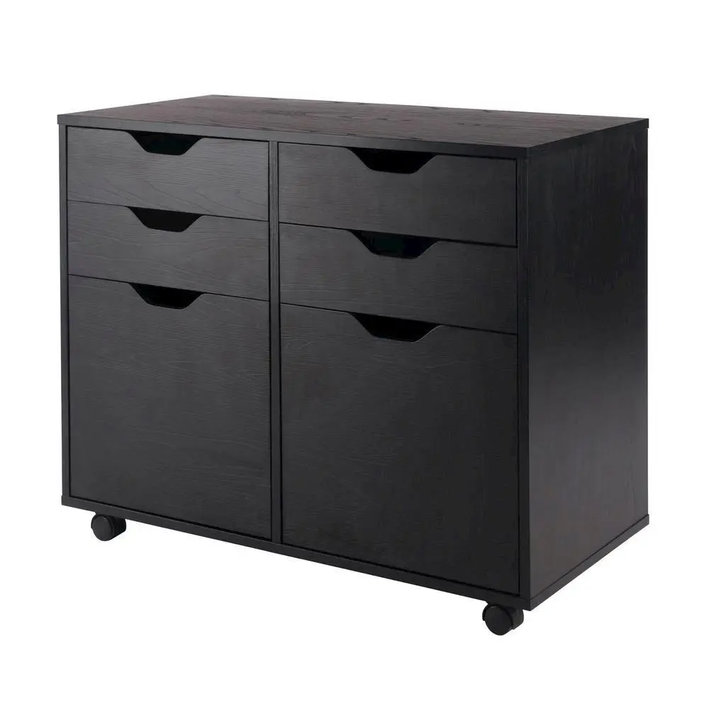 2 Section Mobile Cabinet, Black, 4 Drawers, Two Compartments, Casters