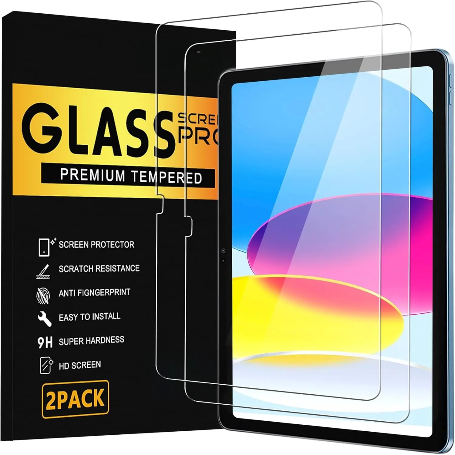 2 Pack Screen Protector for iPad 11th A16 2025 & 10th Generation 10.9 Inch 2022, Ultra  Case Friendly  Clear 9H Hardness Tempered Glass [ ID &  Pencil Compatible]