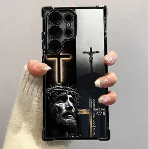 Jesus Pattern Phone Case for Samsung Galaxy S23 Ultra S24 Plus S25 S22+ FE Edge Four Corner Air Cushion Anti Drop Transparent Full Coverage Cover Protective Protection Cellphone Casing