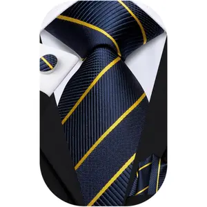 Mens Paisley Floral Silk Tie for Men Striped Necktie and Pocket Square Cufflinks Set Wedding Business