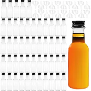50 Pack 1oz/30ml Empty Mini Liquor Bottles with Black Caps, 20 Funnels Included, Miniature Alcohol Bottles for Weddings and Party Favors