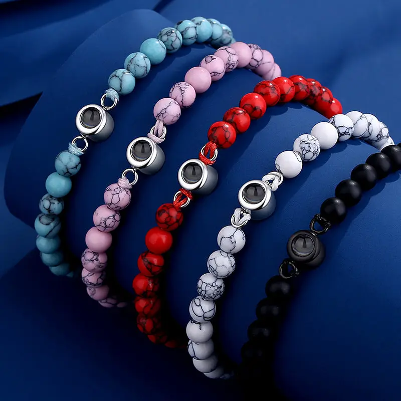 Personalized Frosted Stone Chain Photo Projection Bracelet