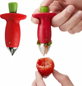 2 Pack Stainless Steel Strawberry Huller ，Tomato ，Pineapple Corer - Removes Stems & Cores Fast,Twist & Pop Design, Precise No Waste, ABS Anti-Slip Red Handle (3.7 Inch Kitchen Gadget）