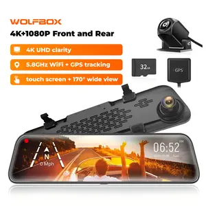 WOLFBOX G840S 12" 4K Mirror Dash Cam with 5.8GHz WiFi & GPS Tracking, Dual Cameras, Night Vision, 32GB Card, 170° Front & 140° Rear Lenses, 24-Hour Parking Monitor, TikTokShopHolidayHaul - Automotive Video Recorder