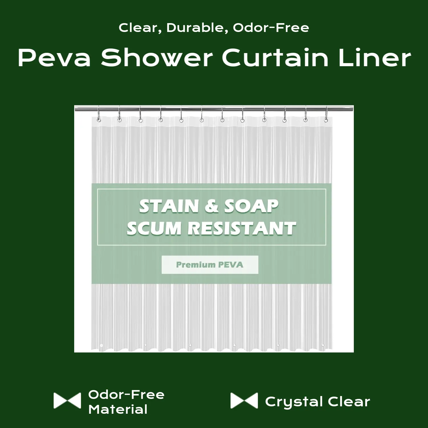 Clear Shower Curtain Liner 72x72, PEVA Waterproof Bath Curtain, No Chemical Smell, 3 Weighted Magnets, Durable with Rustproof Metal Grommets