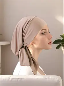 New Ribbon Fashion Elastic Headscarf Cap, Turban Hijab, Wrap Hat, Muslim Undercap, Hair Protection Cap, Bohemian Style, For Muslim