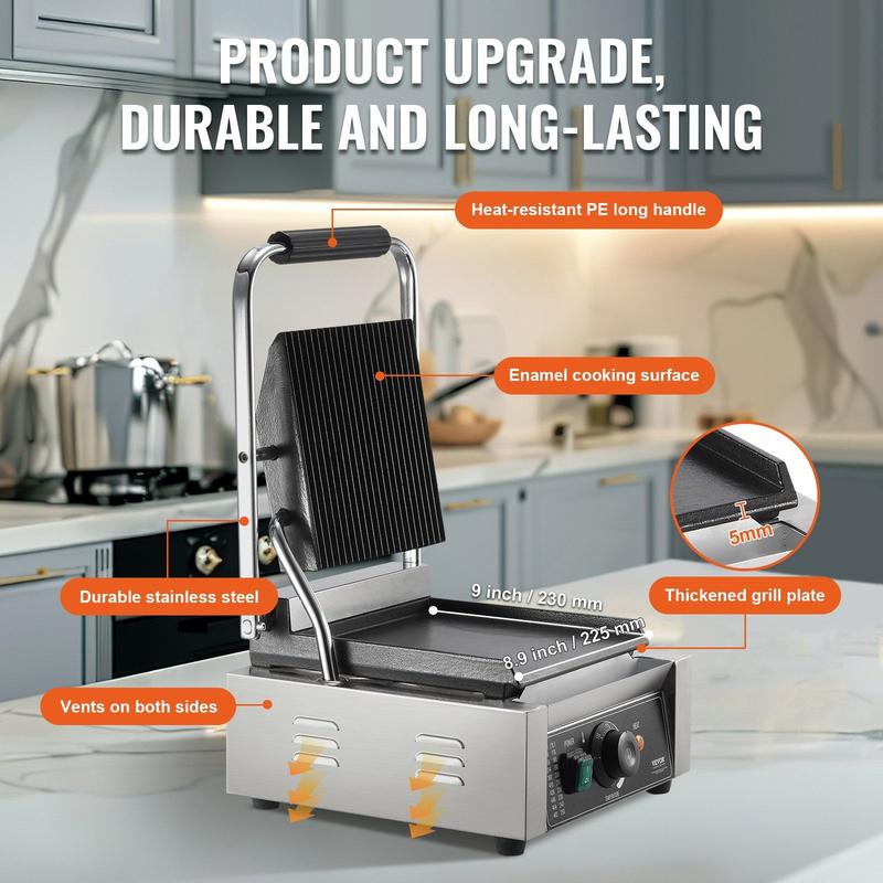 Spring new arrivals Commercial Panini Press Grill Electric Sandwich Maker Griddle Plate 9"x9"