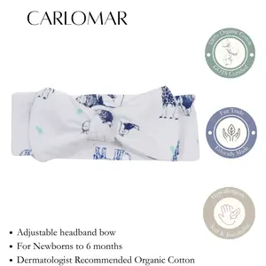 CARLOMAR Organic Cotton Blue Safari Lite Baby Headband Bow