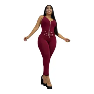 49- Enterizo Colombiano-Body Sculpting Jumpsuit with Zipper & Waist Belt – Stretch Fit (S/M – L/XL)