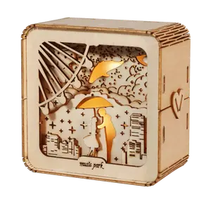 3D Wooden Love Theme Puzzle Model Kit with Night Light, Desk Accessory Aesthetic Decor, Birthday Gift for Women (Age14+)