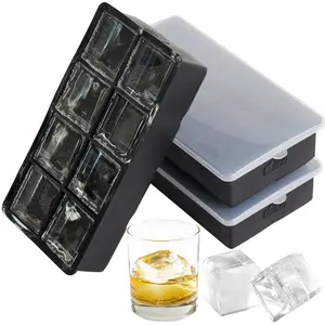 GORILLA GRIP Slow Melting Large Silicone Ice Cube Tray for Freezer, Easy to Push 8 Giant Square Cubes, Use for Cocktails, Iced Coffee, Water Bottle, Frozen Puree, Kitchen Bar Essentials