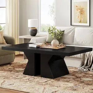 LITTLE TREE Wood Coffee Table, 47-Inch Rectangular Center Table with Thick Wooden Base, Farmhouse Wood-Look Cocktail Table for Living Room