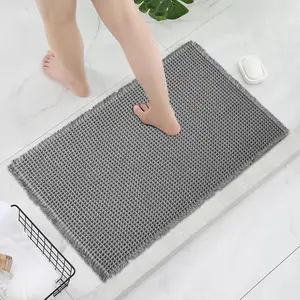 Upgraded Waffle Bath Mat, Super Absorbent Non Slip Bath Mats for Bathroom Floor, Machine Washable Bathroom Rugs with Tassels, Rubber Backed Bathroom Mats, Ultra Soft