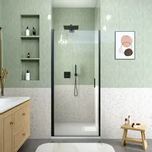 32" W x 72" H Semi-Frameless Circular Pivot Shower Door in Matte Black With 1/4" (6mm) Thick SGCC Tempered Glass Zero-Leakage Design & Corrosion-Resistant Frame