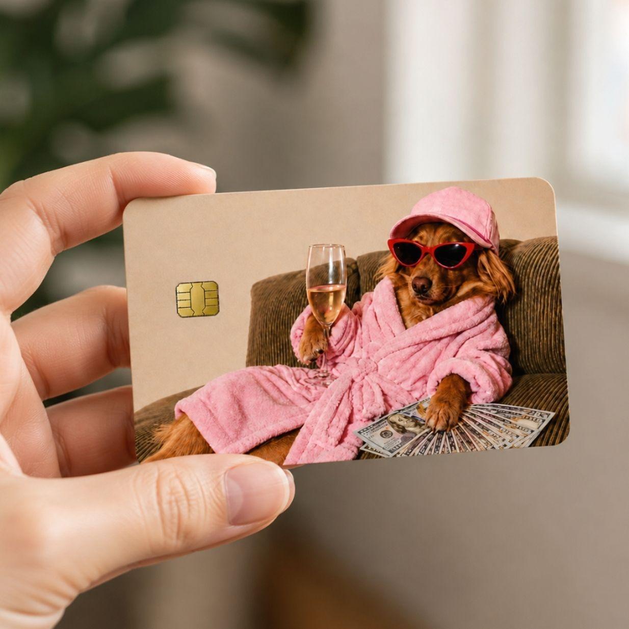 Funny Rich Dog Credit Card Skin Sticker, Luxury Dog Credit Card Cover, Cute Dachshund Card Decal, Dog Lover Gift