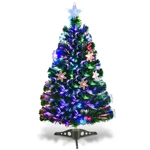 3FT Pre-Lit Fiber Optic Artificial Christmas Tree w/Multicolor Lights Snowflakes