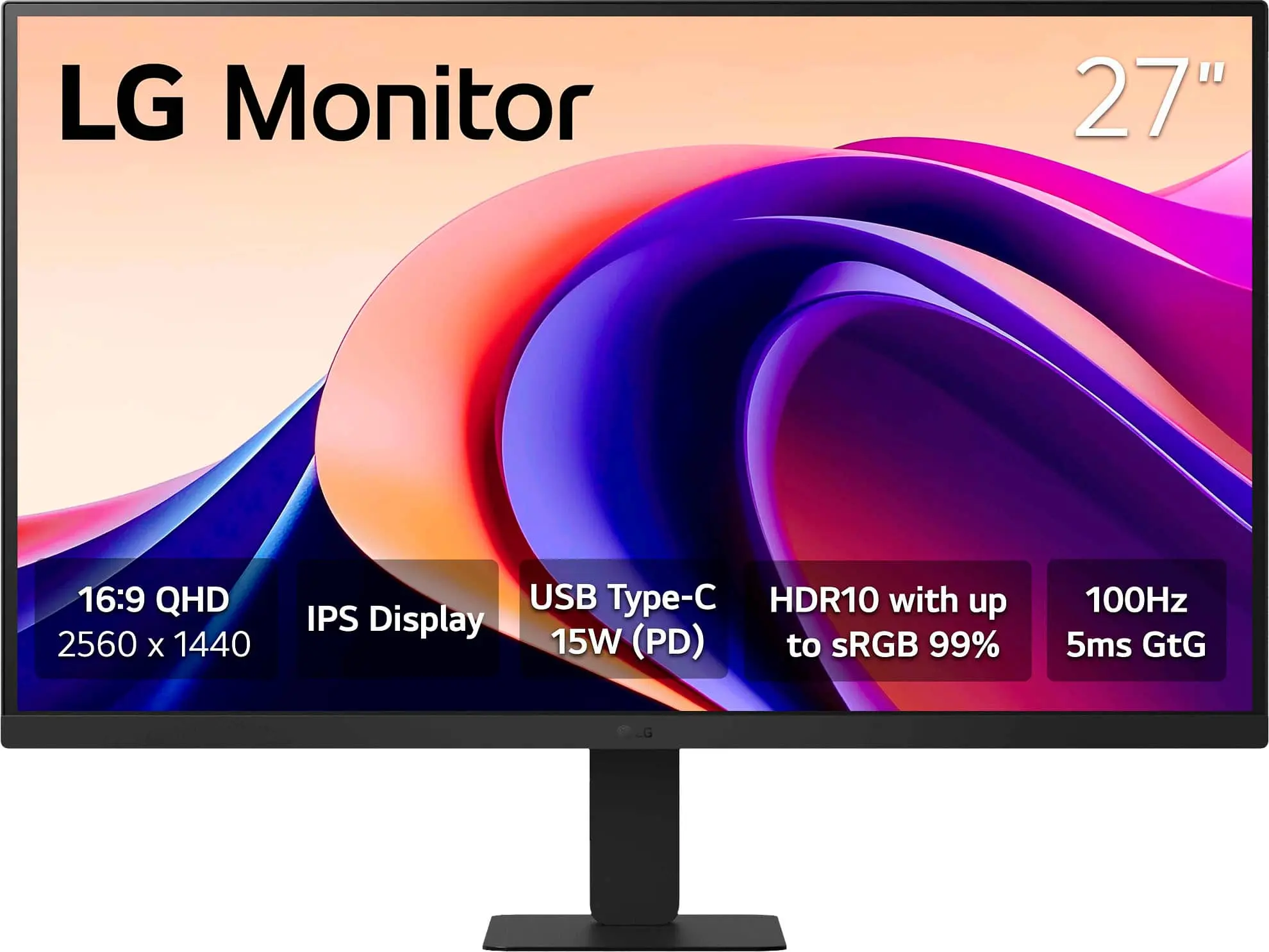 LG - 27 Monitor QHD IPS 100Hz with HDR10 (HDMI USB-C) - Black