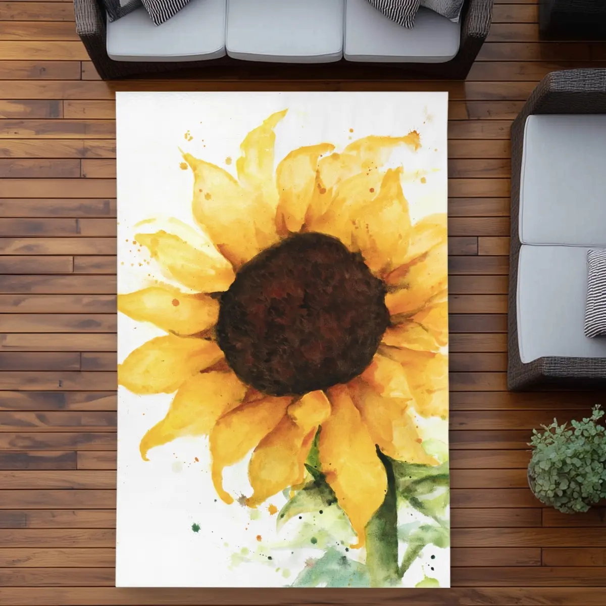 360 stand Rectangular Indoor-Outdoor Area Rug - 5x7 ft Sunflower Green Design, Home Decor Carpet, Indoor-Outdoor Use, Rectangular Shape, Bright-Colored Area Rugs, Colored Area Rugs