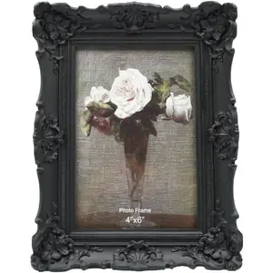 X-OMT12 4x6 Vintage Picture Frame Antique Ornate Black Photo Frame, for Table Top and Wall Display, Decorative Floral Design Retro Home Decor, Photo Gallery Art Christmas Gifts
