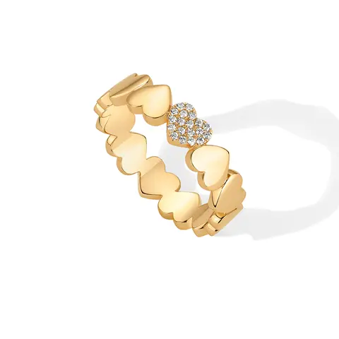 PAVOI 14K Gold Plated Heart Stackable Rings for Women - Love Valentines Statement Chunky Signet Ring Band - Friendship Rings
