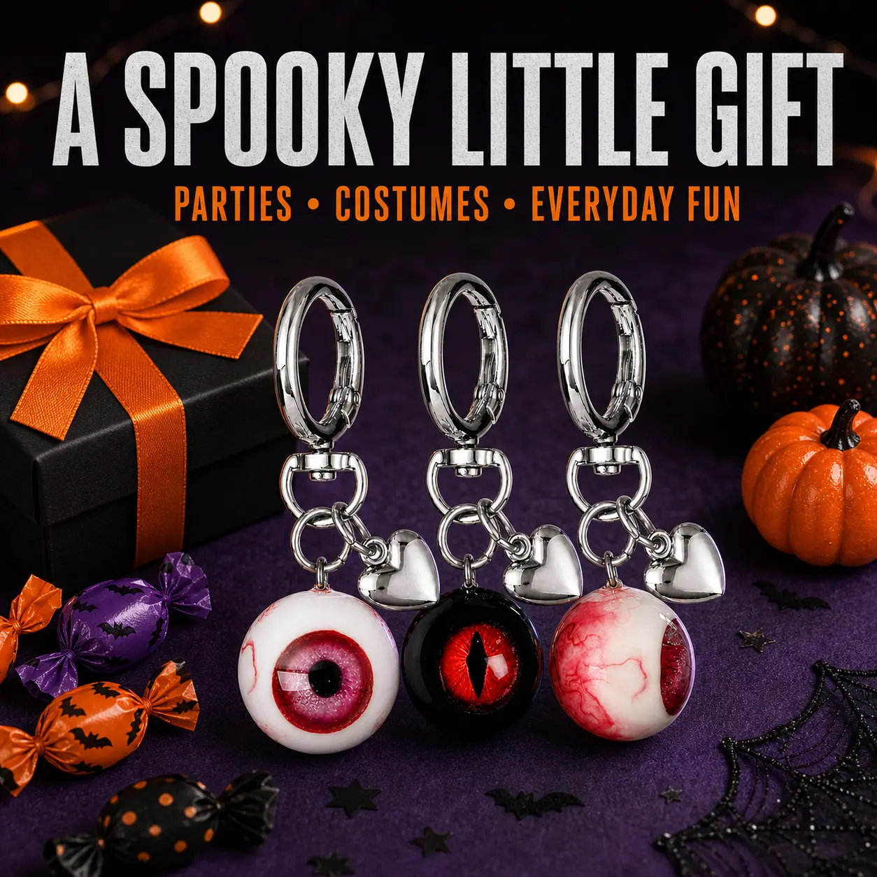 Goth Keychain Horror Eyeball Bag Charms Halloween Accessories Gothic Heart keychain Key Ring Funny Decor Cool Purse Charms for Men Women