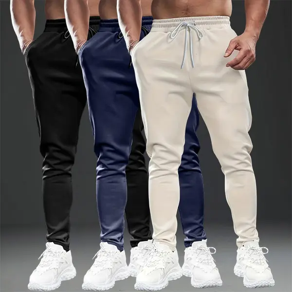 Men’s Polyester Jogger Sweatpants - 3 Colors, Elastic Mid Waistband with Drawstring, Stretchy Slim Tapered Cut, Casual Basic Long Pants for Jogging