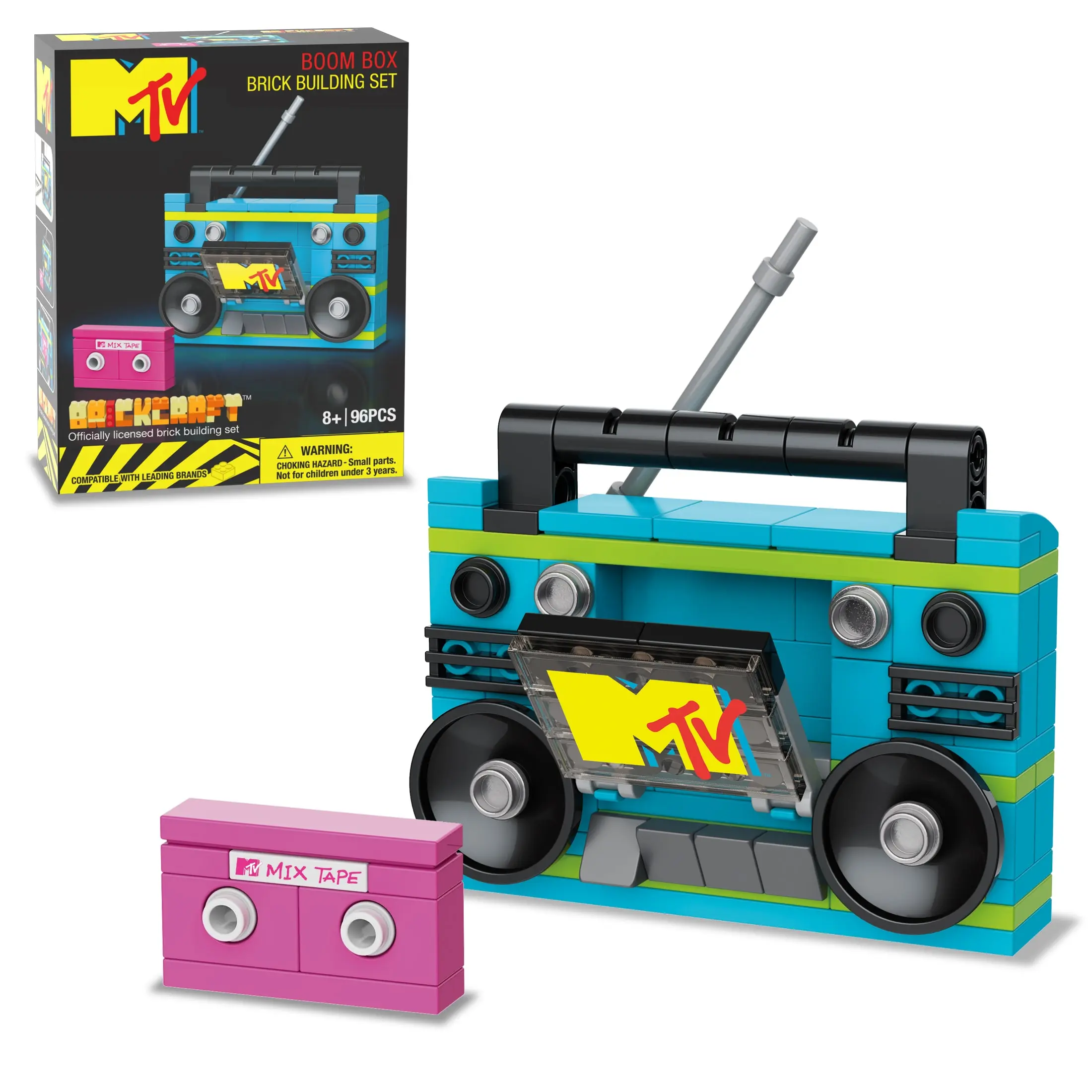 Brickcraft MTV Boom Box Building Set, 96-Piece Retro Boombox Collectible Model Kit for Kids, Teens & Adults 8+