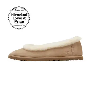 UGG Wmns Zora Ballet Flat 'Sand' Women's Casual Round Toe Slip-Ons with Soft Sheepskin Lining for Spring Summer