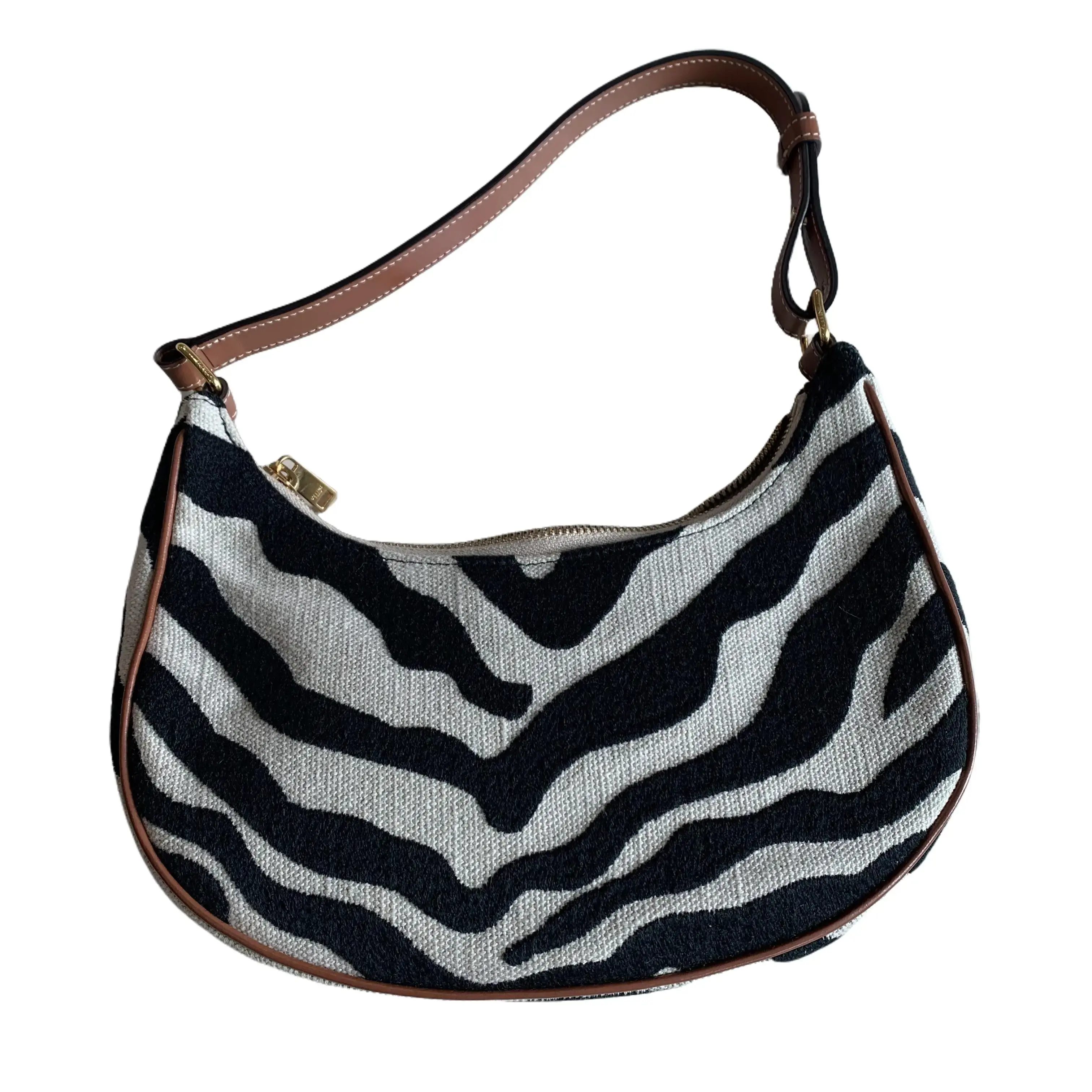 Pre-owned Celine Ava Retro Animal Print Textile Hobo Shoulder Bag Natural Vachetta Leather Trim, Zip, Adjustable Leather Strap, Original Brand Card Included (TKB00000279)