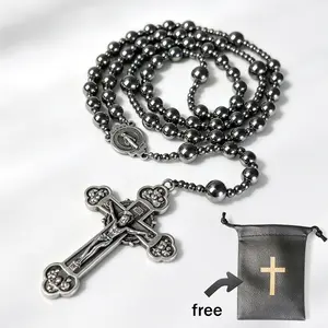 Large Heavy Rosary,Hematite rosary beads catholic for men and women,Rosary Necklace for men with Virgin Mary medal & cross,Handmade of rosarios catolicos Cross Necklace Catholic Gifts  ,Rosary for first communion boys or girl