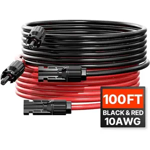 VEVOR 100FT Solar Panel Extension Cable, 10AWG Solar Extension Cable Wire, 6mm IP67 Waterproof PV Cable for Home, Ship and RV Solar Panels, BlackVEVOR Super Brand Day