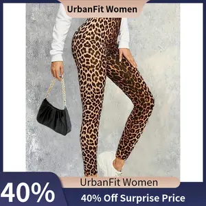 【UrbanFit Women】Plus Size High-Waisted Stretchy Leopard Print Yoga Pants - Asymmetrical Design, All-Season Comfort, Machine Washable Casual Leggings for Women, Workout Leggings, Comfortable Leisurewear, Fashionforward Apparel, Highelastic Fabric
