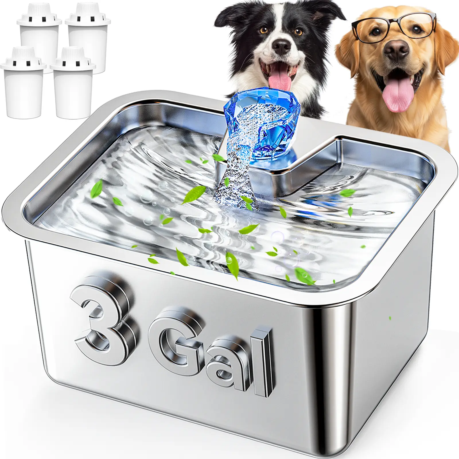 3 Gallon Stainless Steel Dog Water Fountain,  Extra Large Pet Fountains for Large Dogs