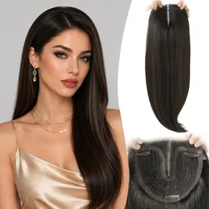 24 Inch  T Part Lace Synthetic Hair Toppers for Women with Thinning 5x6 inch Large Base Coverage Clip in Wispy Bangs Upgraded Long Layered Hair Toppers Curly Wave Adds Volume and Natural Coverage