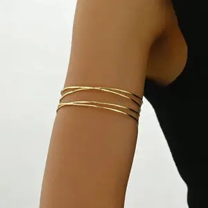 Upper Arm Cuff Bracelet for Women Minimalist Gold Plated Armband Statement Party Armlet Jewelry Gift Summer Vacation Accessories