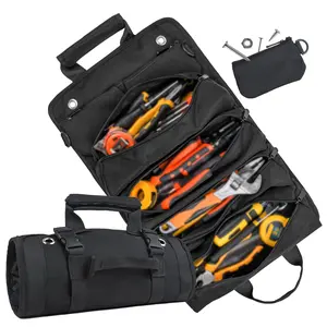Roll Up Tool Bag Organizer – Durable Canvas Tool Roll with Multiple Compartments, Portable, Gift for Mechanic, Electrician, Dad