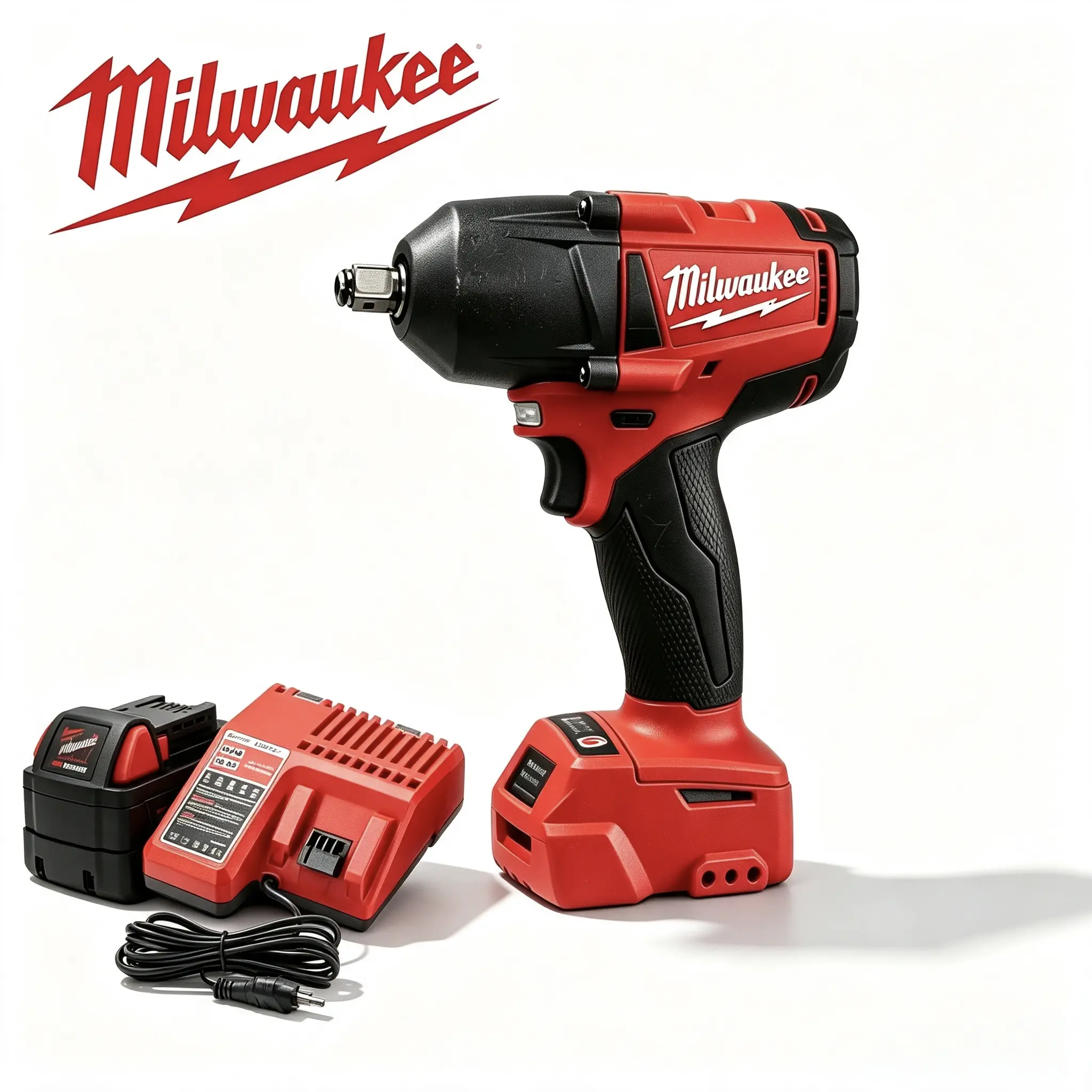 Milwaukee 900N 1/2" Square Drive Impact Wrench Kit - 900Nm Max Torque, 3200IPM Impact Rate, 2800RPM No Load Speed, Heavy Duty Automotive & Construction Use