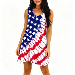 4th of July Dress for Women American Flag Summer Dresses 2026 Patriotic Star Stripe Print Sleeveless Casual Sundress Loose Fit Tank Dress Beach Vacation Holiday Party Outfit Clothes