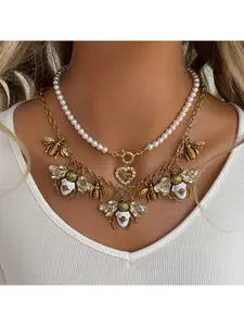 Elegant Bee Pearl Necklace for Women, Vintage Style Fashion Jewelry, Perfect for Daily Wear, Chic and Unique Accessory