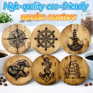 Aesthetic Nautical Coasters Set of 6 – Coastal Ocean Non-Slip Heat Resistant Round Drink Mats for Shelf Home Coffee Table – Boho Beach Summer Vibes Decor – Viral Cottage Core Lake House Accent – Trendy Gift for Mom Grandma Her