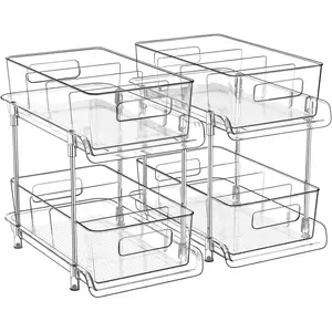 Bathroom Storage Cabinet, Clear Under Sink Pull Out Organizer for Kitchen Pantry, Medicine Cabinet Boxes Plastic