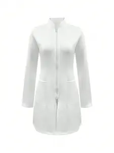 cimmuovere Zipper Front Pocket Lab Coat Spring White