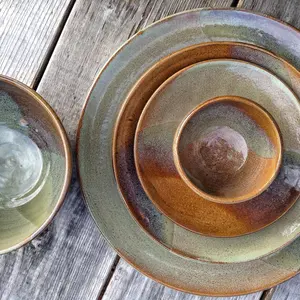 Handmade Pottery Dinnerware Set: Sage Green Rustic Place Setting