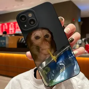 1pc Monkey Beverage Trendy Brand Pattern Full Coverage Lens TPU Phone Case Compatible with iPhone 16 15 14 13 12 11 Pro Max XS XR 7 8 Plus