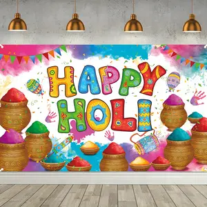 A vibrant celebration banner - Durable polyester, versatile festival party decoration, no power source required, colorful Indian celebration theme tapestry