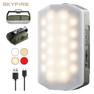 SKYFIRE 1319 Camping Lantern, 4 Color Lights, 5 Lighting Modes, Long Runtime, Rechargeable Hanging & Magnetic Tent Light, Portable Waterproof LED Lamp for Outdoor, Indoor, Repair, Garden, Camping