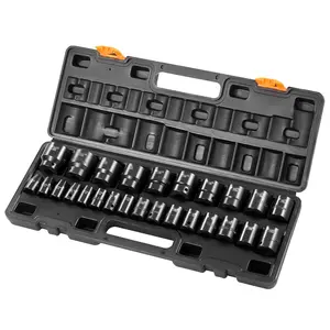 Impact Socket Set, 1/2 Inch Drive, 26-Piece, Shallow 6-Point Sockets, Rugged CR-V Construction, Metric 10mm To 36mm, Includes Storage Cage Case, Perfect For Automotive Maintenance And Heavy-Duty Repairs