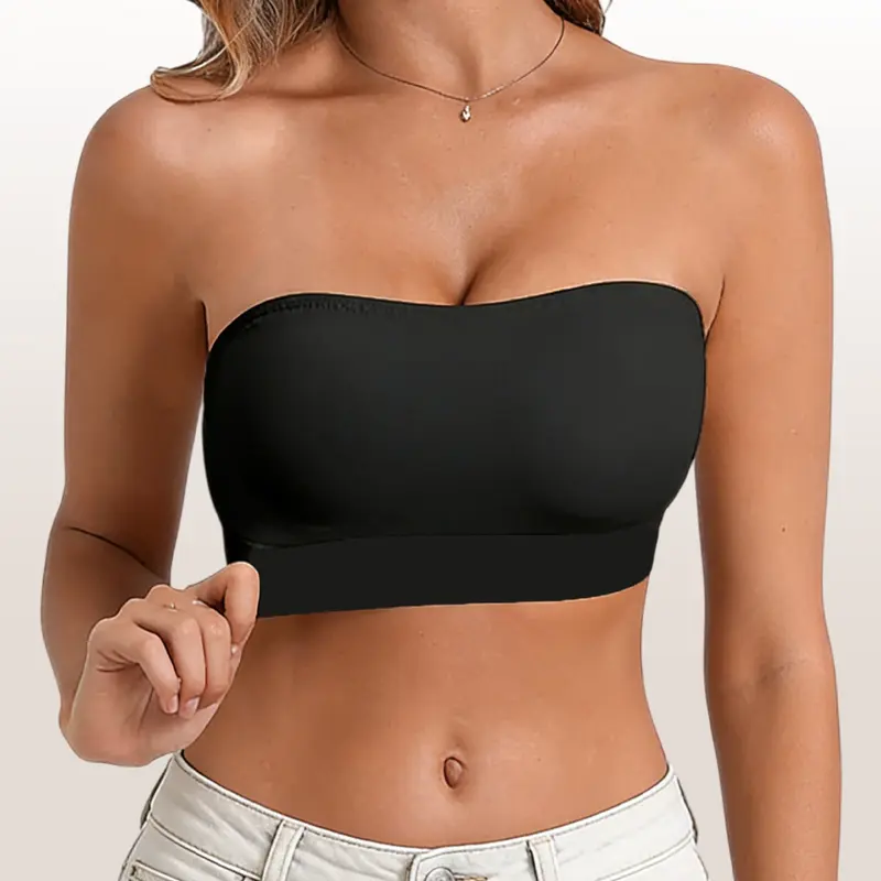 Women's Bandeau Chic Strapless Bra - Comfortable Soft Built-In Bust Support Casual Wirefree Bralette, Non-Slip Seamless Lightweight Tube Top with Silicone Grip, High Elasticity Fabric for Daily Wear, Chic Strapless Bras, Comfortable Soft Strapless Bras