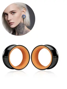 Vanku 2pcs Dual Color Heart Ear Tunnels | Anti-Allergy Stainless Steel | Daily & Party Wear