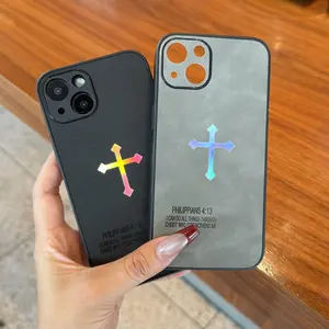 Suitable for iPhone16 15 14 13 high-end leather gradient cross mobile phone case, iPhone16 15 Plus gradient cross mobile phone case for men and women, a must-have for trendy men and women